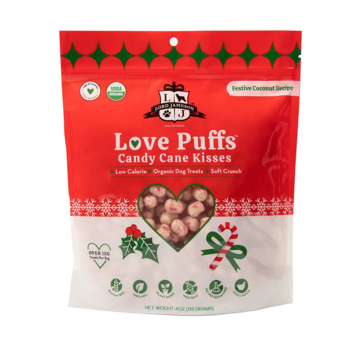 Candy Cane Kisses Organic Dog Treats