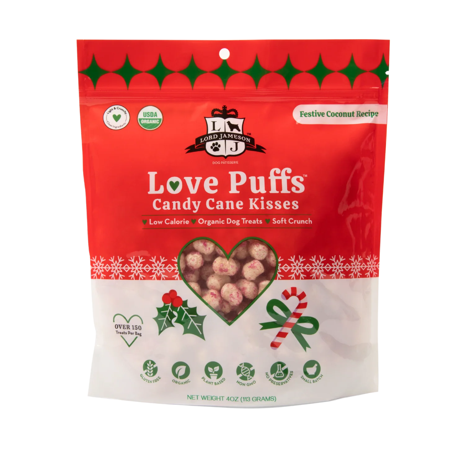 Candy Cane Kisses Organic Dog Treats