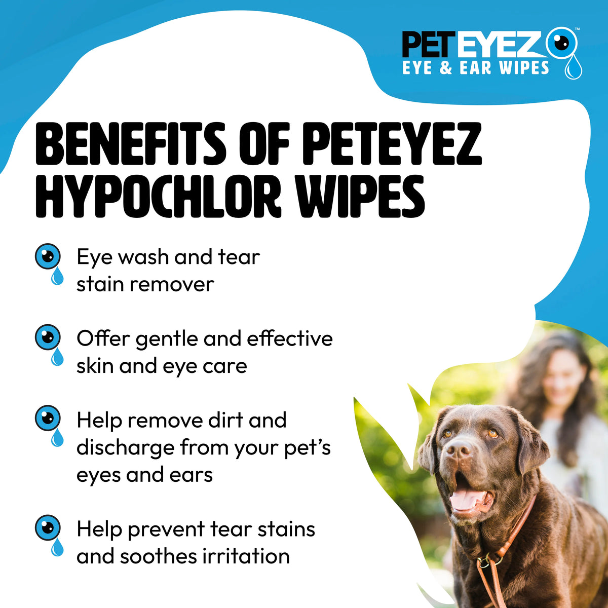 PetEyez™️ Eye, Tear Stain, and Ear Wipe with Hypochlor