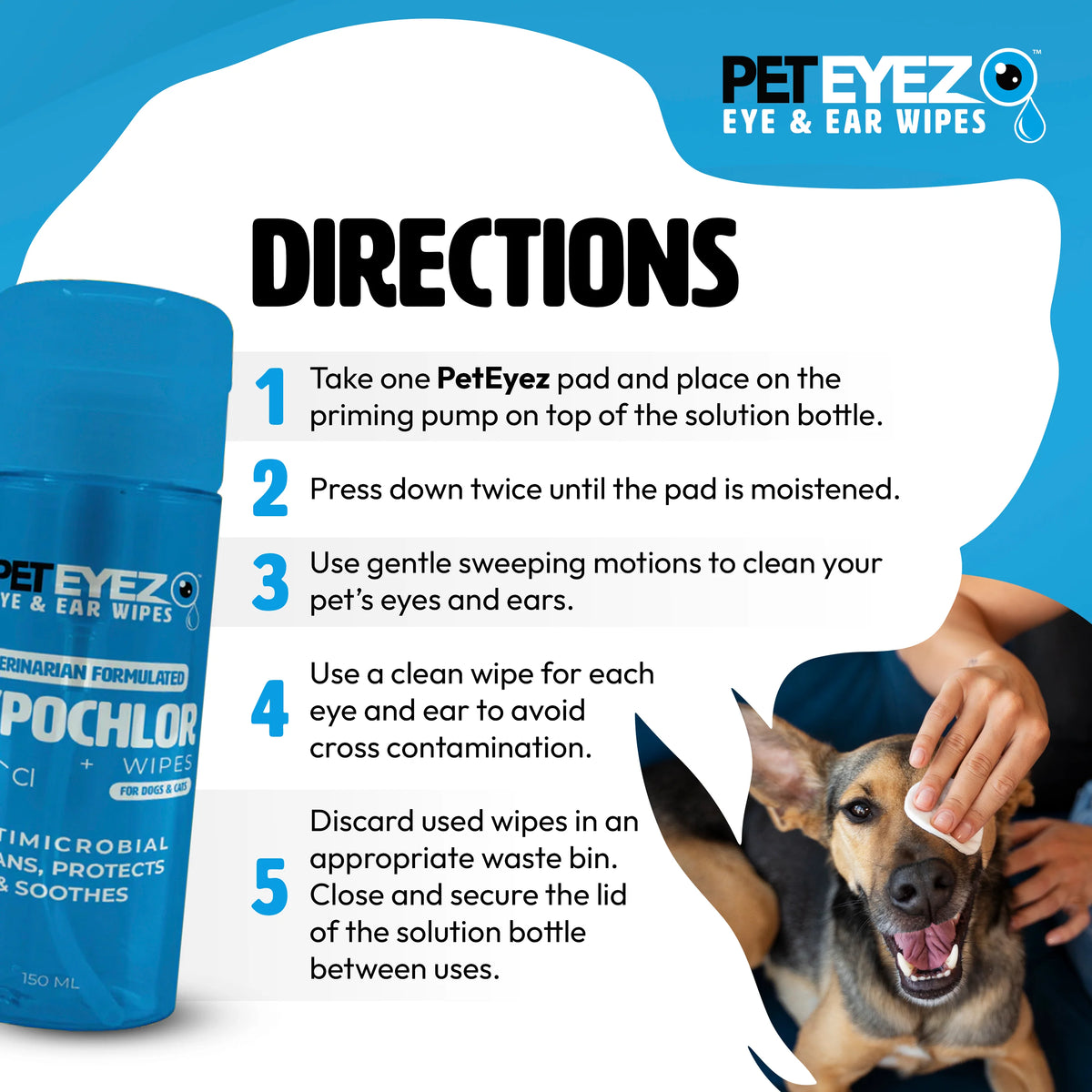 PetEyez™️ Eye, Tear Stain, and Ear Wipe with Hypochlor