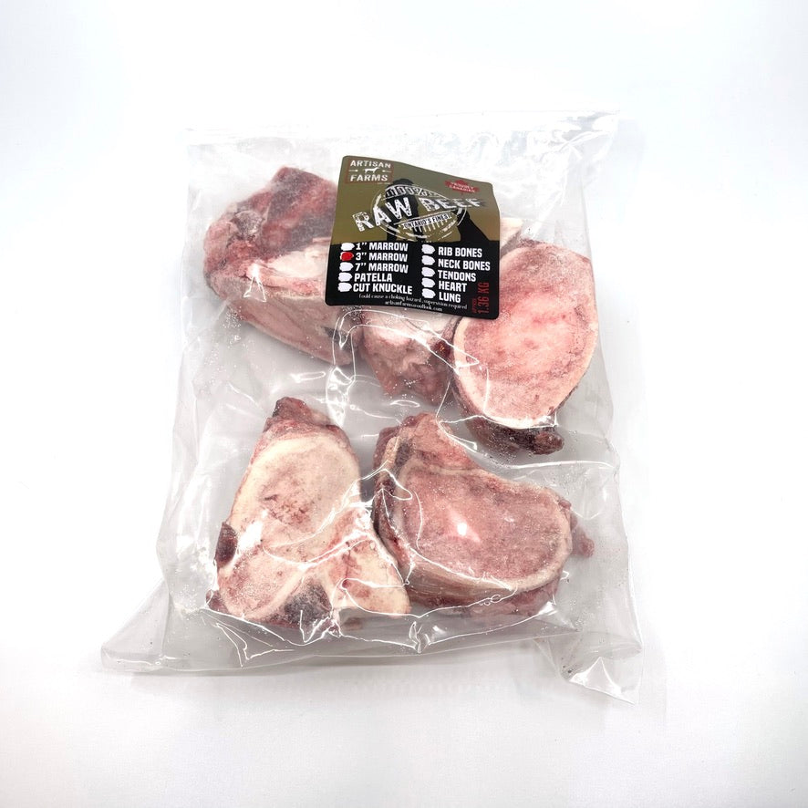 Frozen 3" Raw Marrow Beef Bones - 3lb