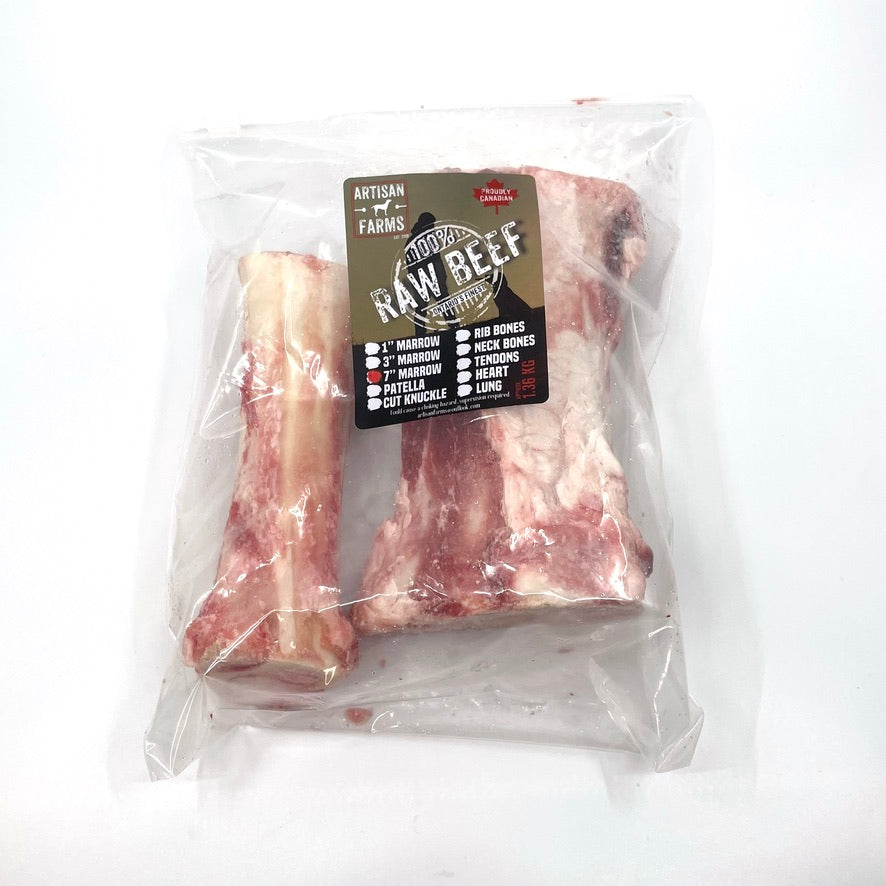 Frozen 7&quot; Raw Marrow Beef Bones - 3lb