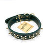Double Stitch Leather Collar with Studs and Rivets - 1.5" width