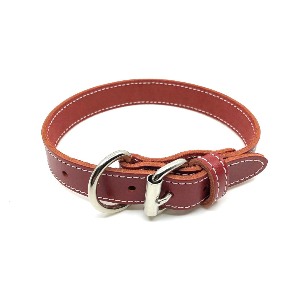 Single Stitch Leather Collar - Red *FINAL SALE*
